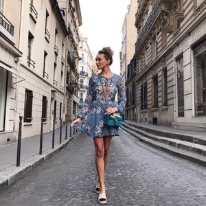 Sierra 100% Silk Mini Dress in Vintage Blue by For Love and Lemons